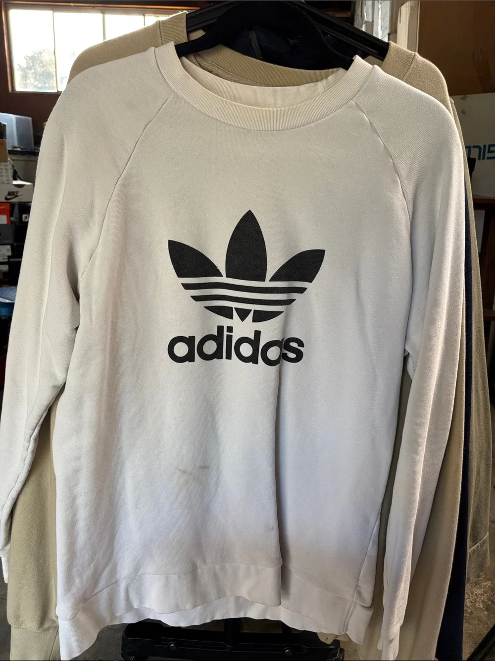 adidas White Crewneck Sweatshirt with Black Trefoil Logo